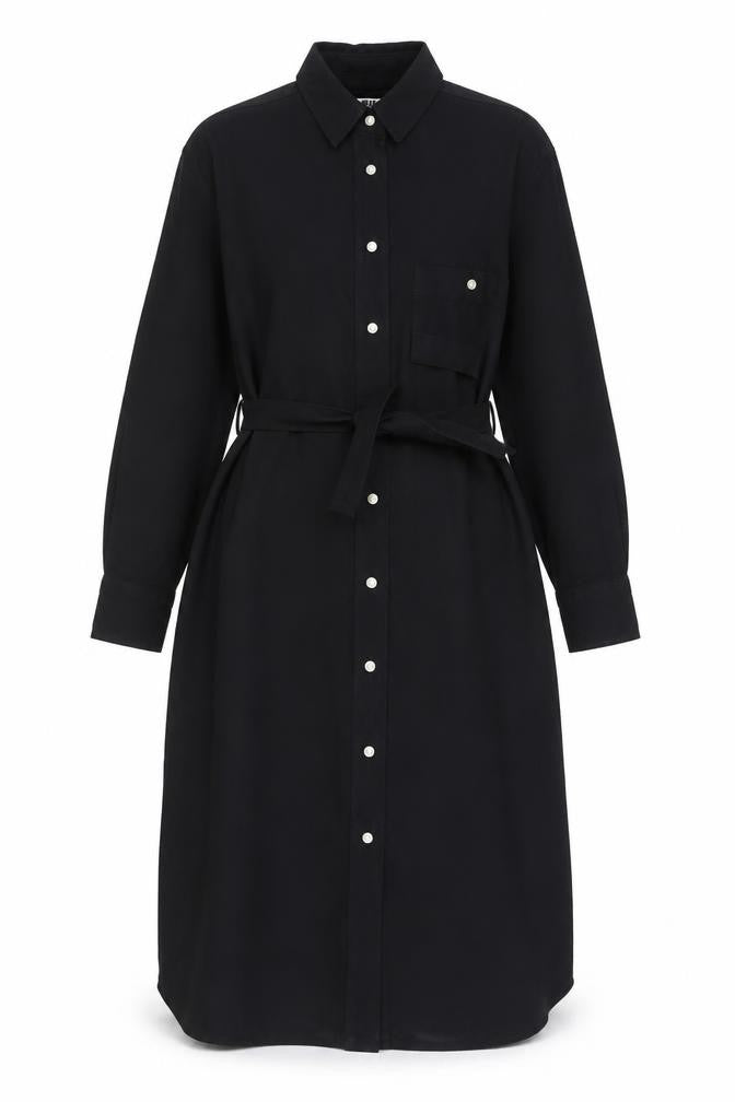 Uniqlo Women Black Lyocell Belted Long Sleeve Shirt Dress S
