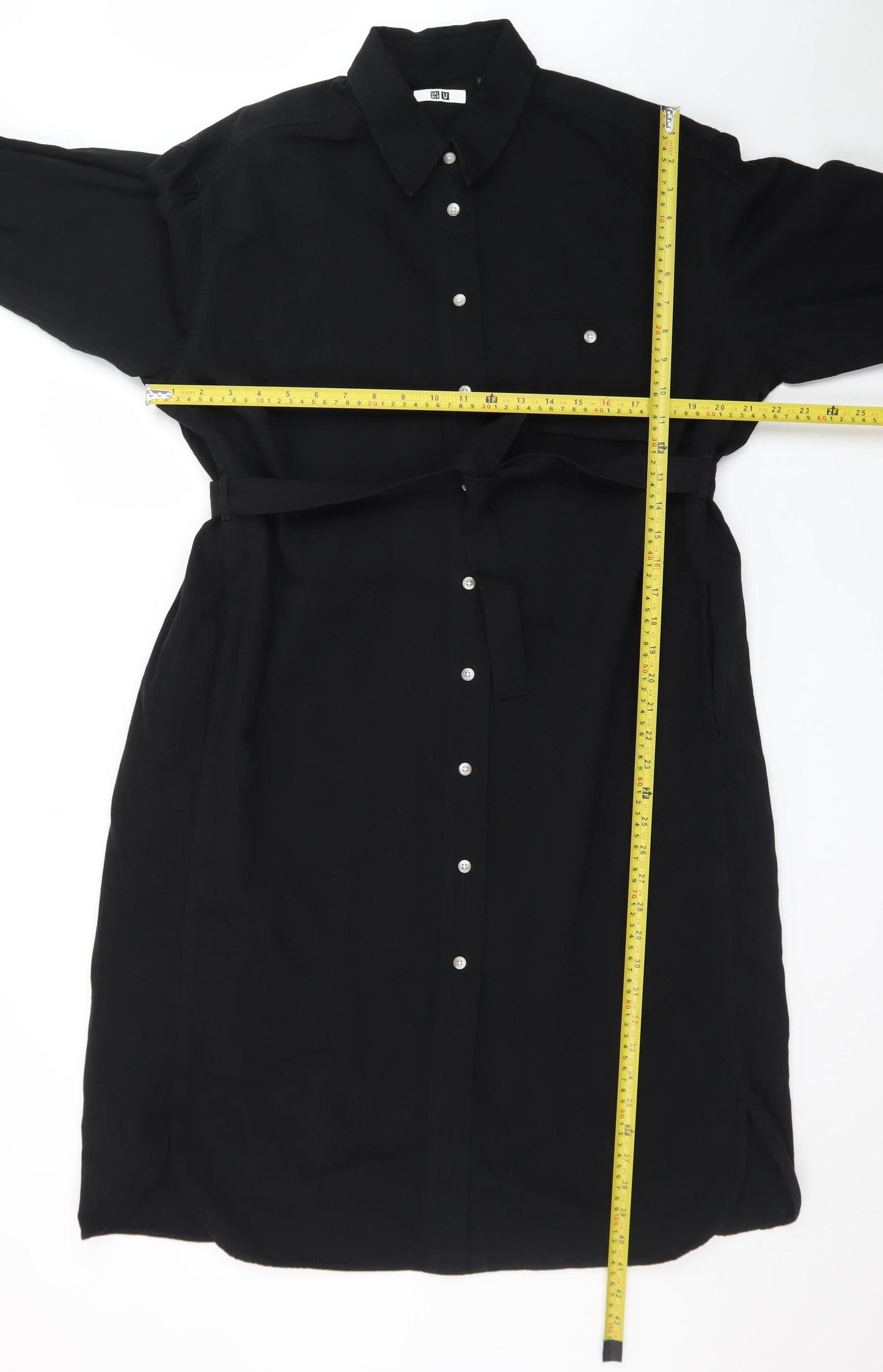 Uniqlo Women Black Lyocell Belted Long Sleeve Shirt Dress S