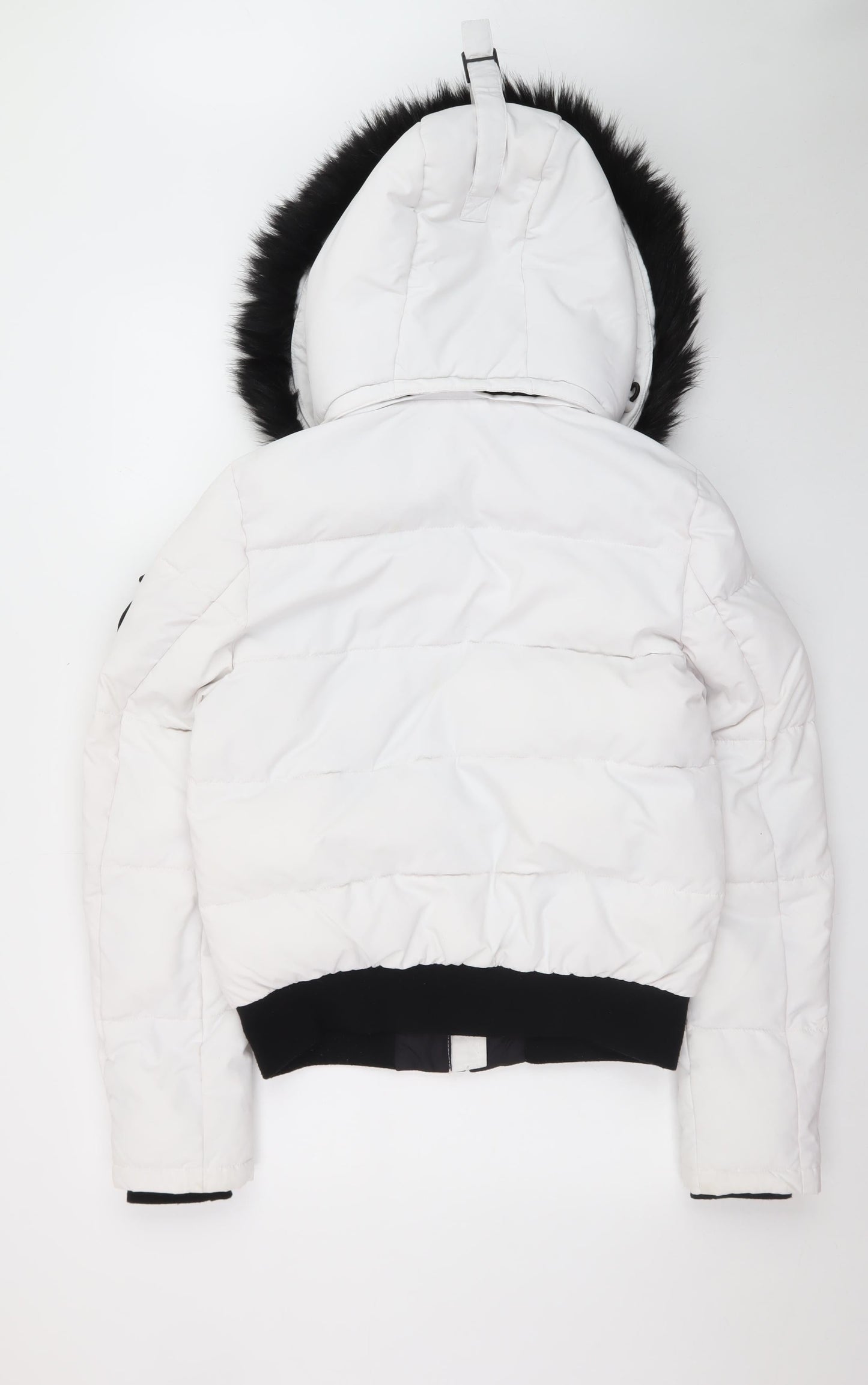 Superdry Women White Puffer Jacket UK 10 Faux Fur Hooded Everest Style