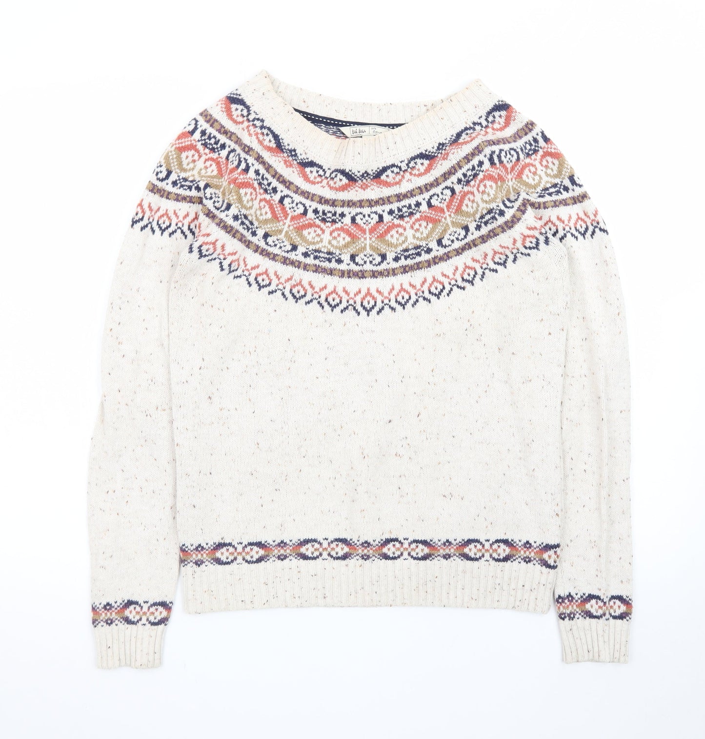 Fat Face Women's Beige Fair Isle Crew Neck Jumper Size 12