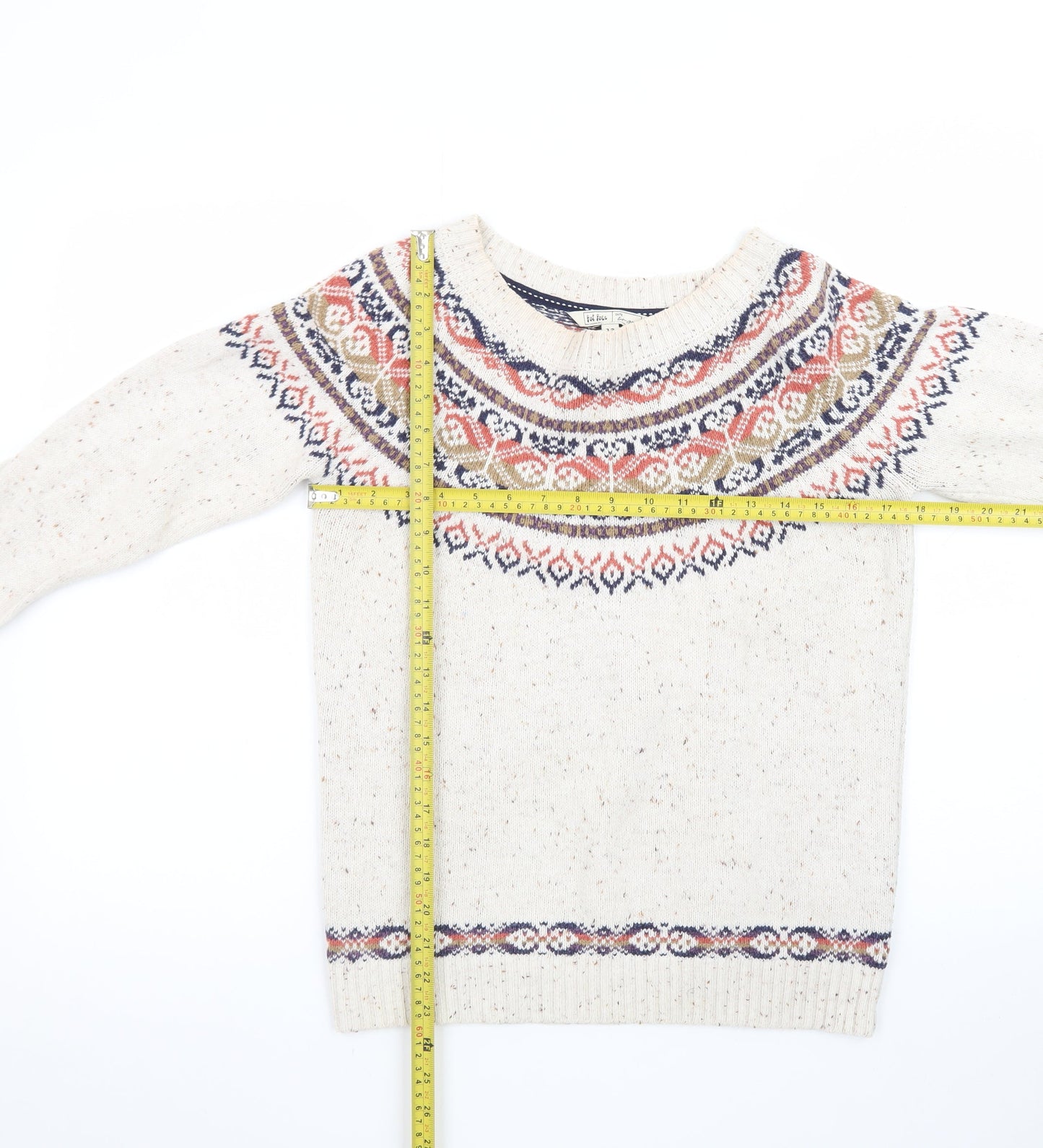Fat Face Women's Beige Fair Isle Crew Neck Jumper Size 12