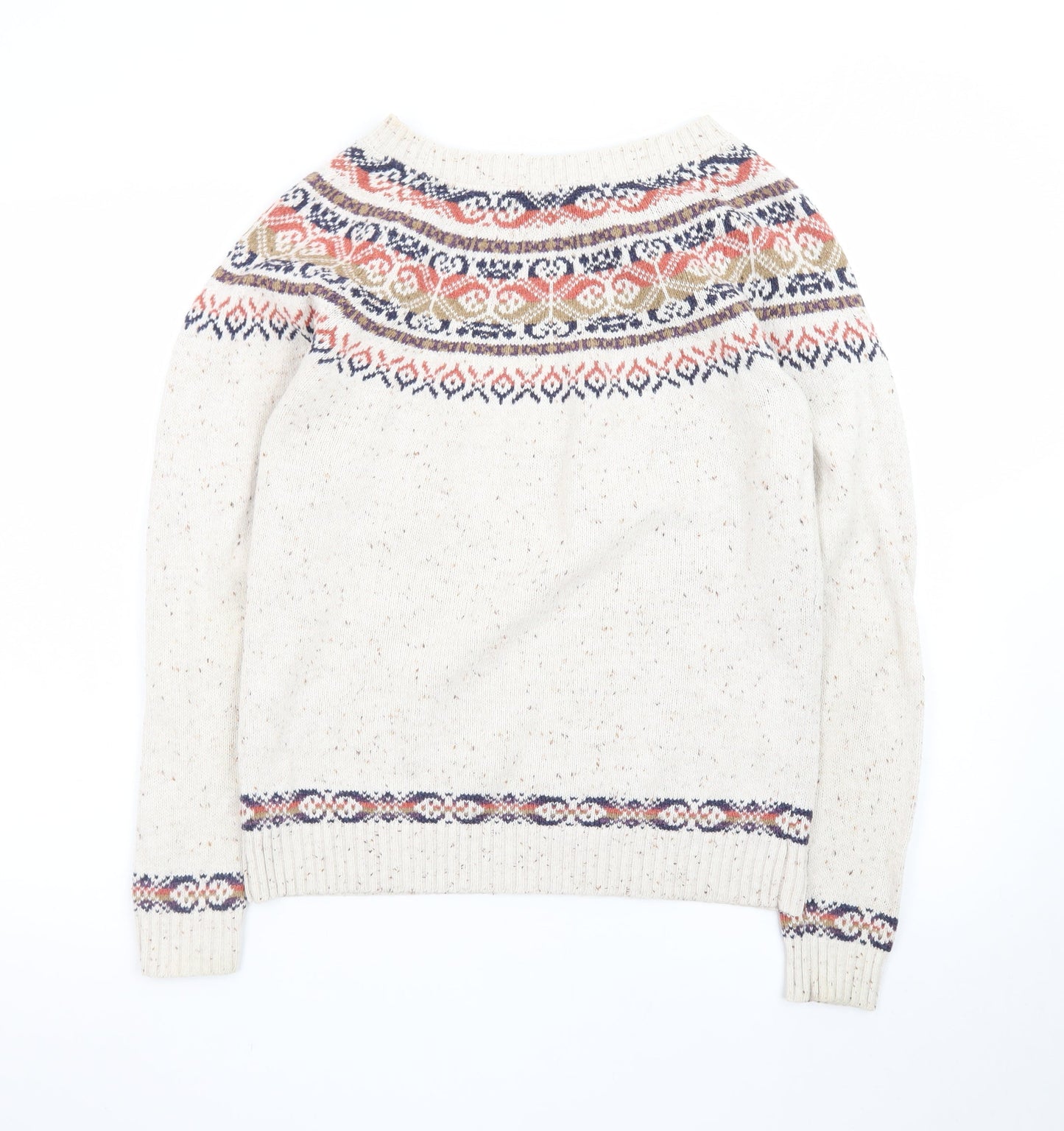 Fat Face Women's Beige Fair Isle Crew Neck Jumper Size 12