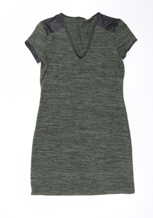 Miss Selfridge Women’s Green Bodycon Dress Size 8 Short Sleeve V-Neck