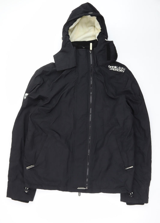 Superdry Mens Black XL Windbreaker Jacket Hooded Softshell