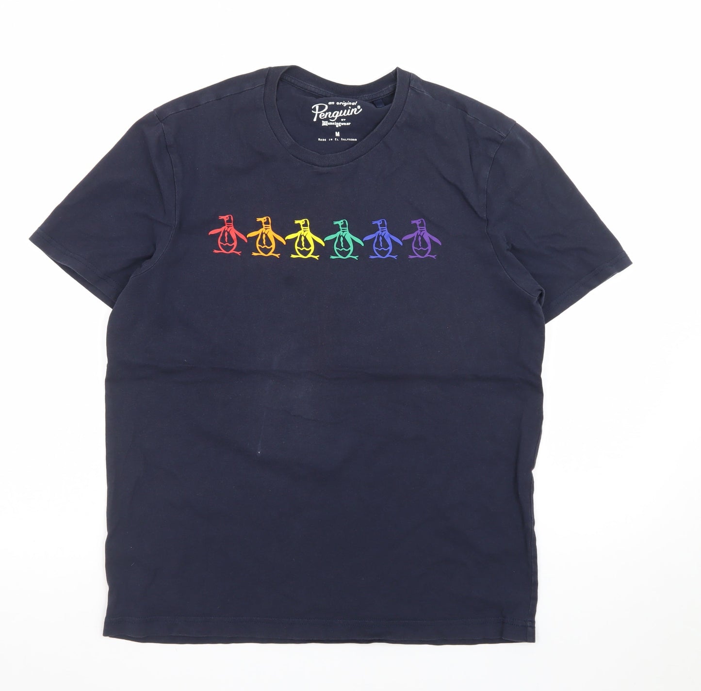 Original Penguin Men's Blue Rainbow Penguin Graphic Cotton T-Shirt M