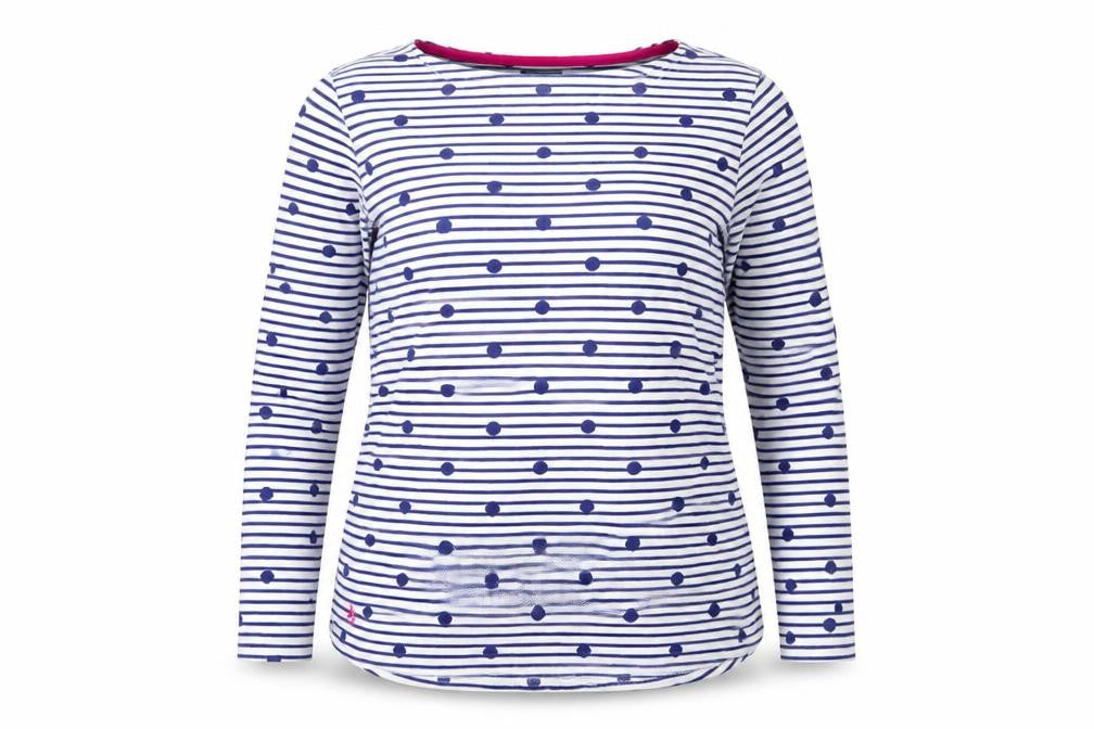 Joules Women's White & Navy Striped Long Sleeve Cotton T-Shirt UK 14