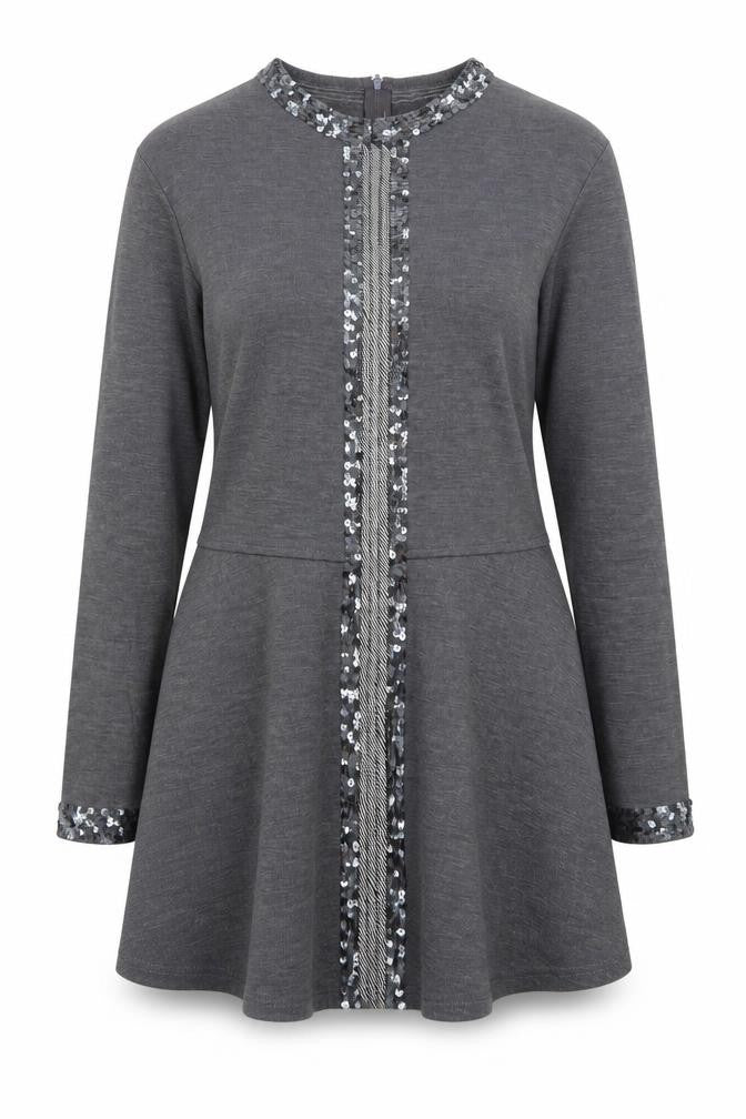 Outlander Women’s Grey Sequin Trim Fit & Flare Dress M