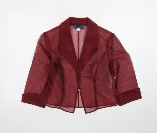 Alex Evenings Women's Red Sheer 3/4 Sleeve Collared Kimono Blouse Size 14