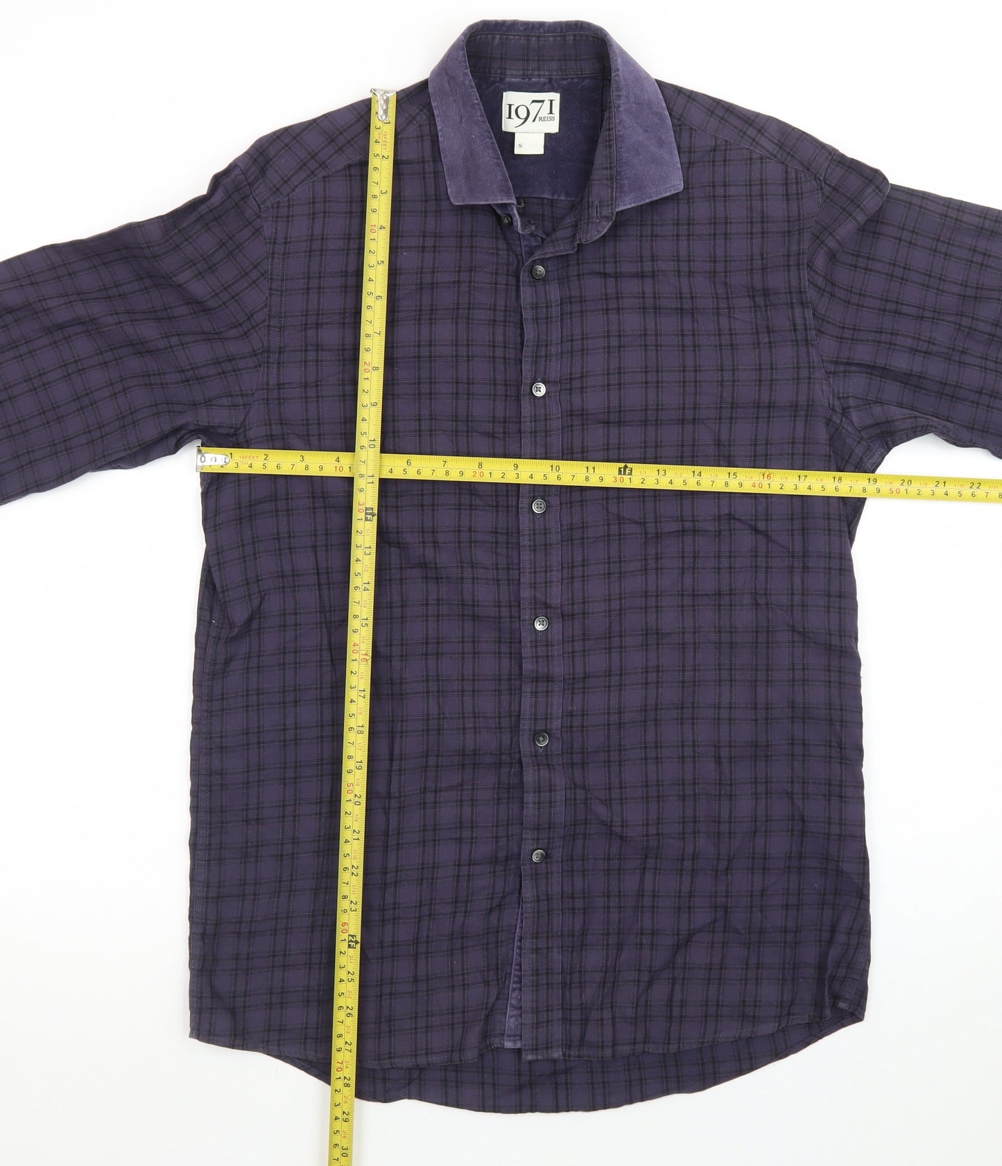 Reiss 1971 Men's Purple Check Slim Fit Long Sleeve Button-Up Shirt Size S