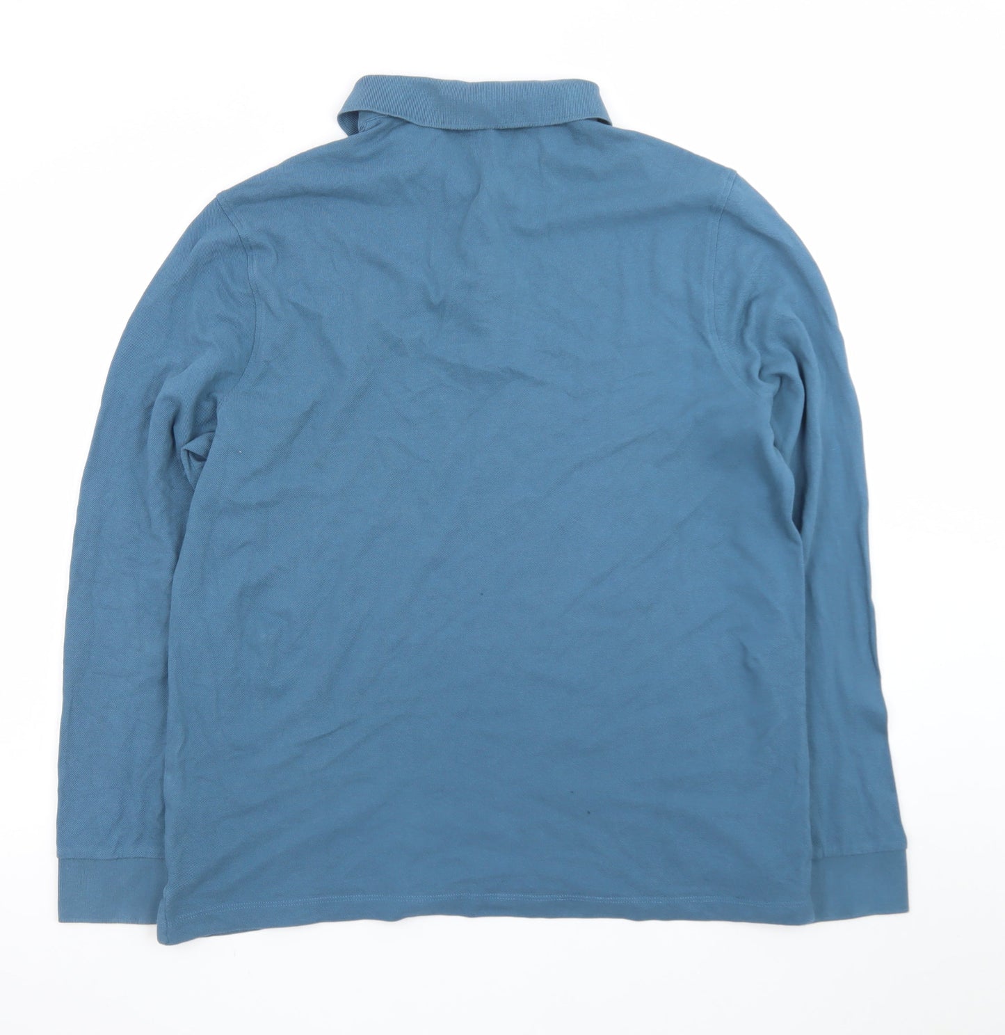 Marks and Spencer Men's Blue Long Sleeve Cotton Polo Shirt XL