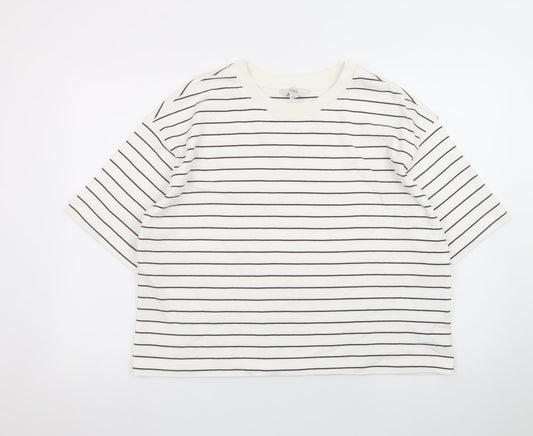 Marks and Spencer Women’s White Striped Cotton T-Shirt Size 14