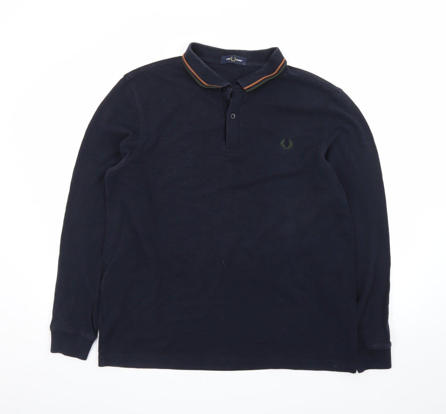 Fred Perry Men's Blue XL Long Sleeve Cotton Polo Shirt