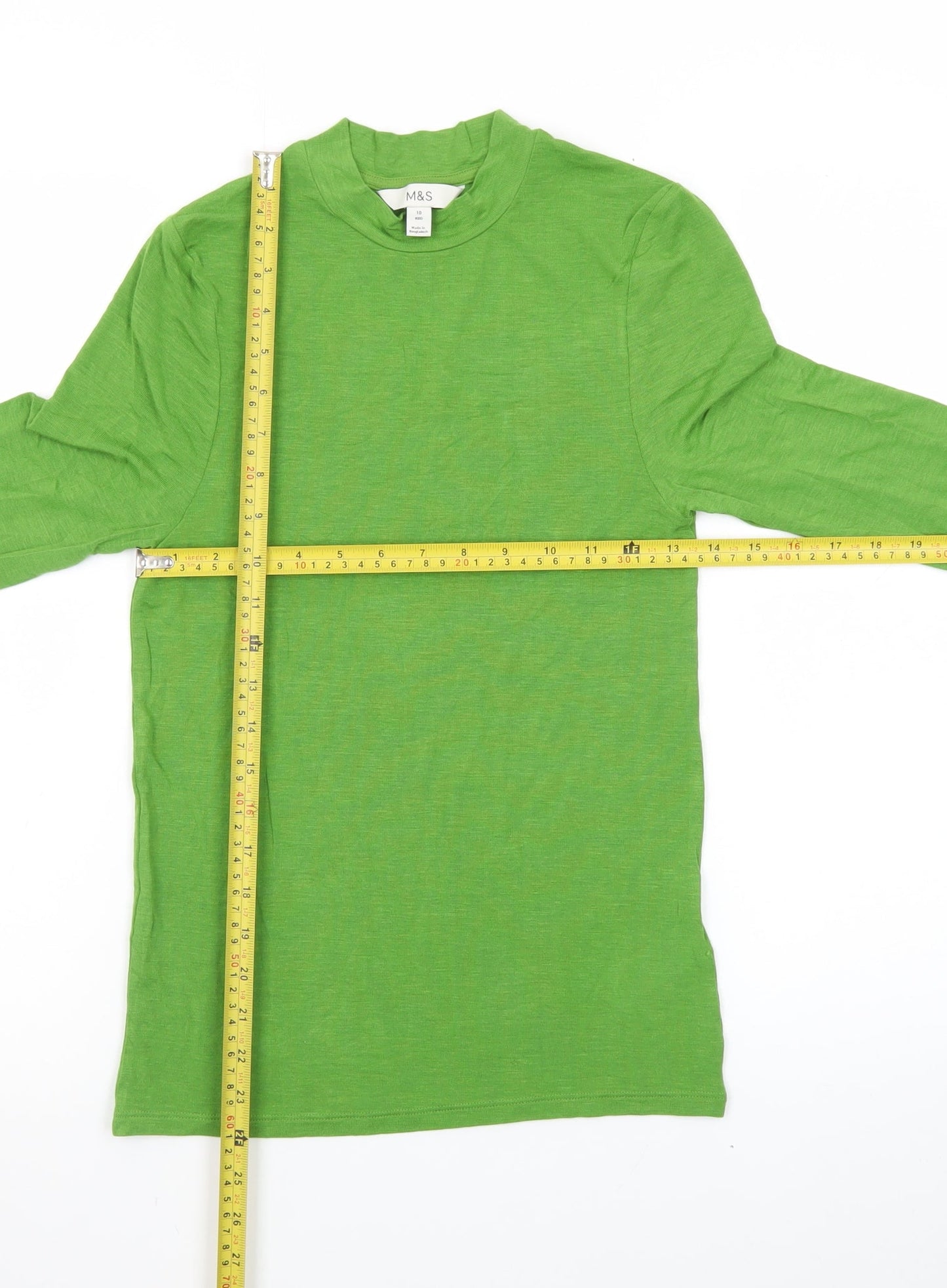 Marks and Spencer Womens Green Long Sleeve Cotton Mock Neck Top Size 10