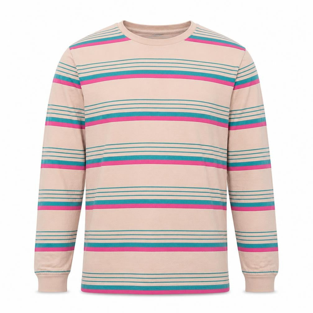 ASOS Men's Beige Striped Long Sleeve Crew Neck T-Shirt Size M