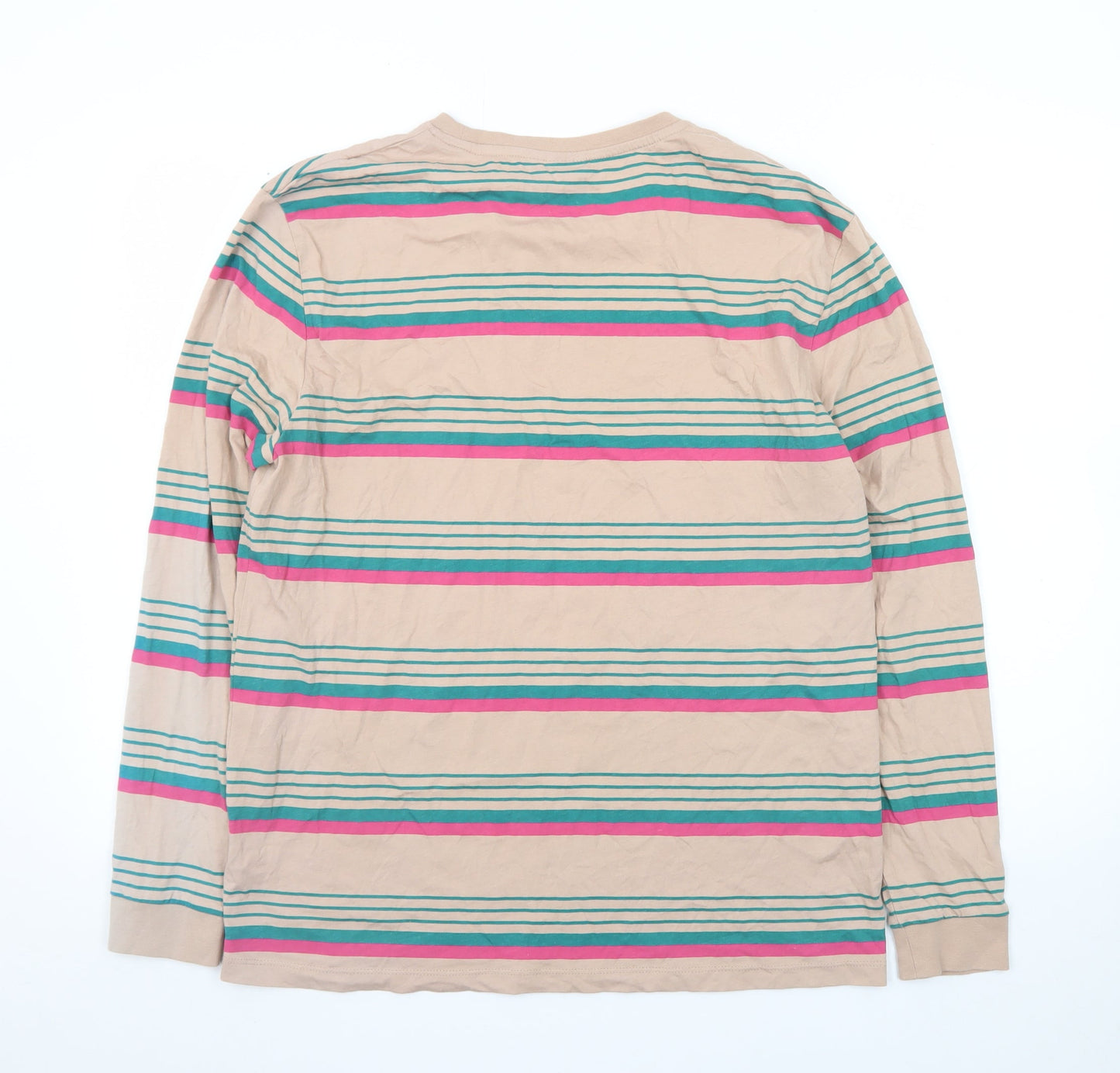 ASOS Men's Beige Striped Long Sleeve Crew Neck T-Shirt Size M