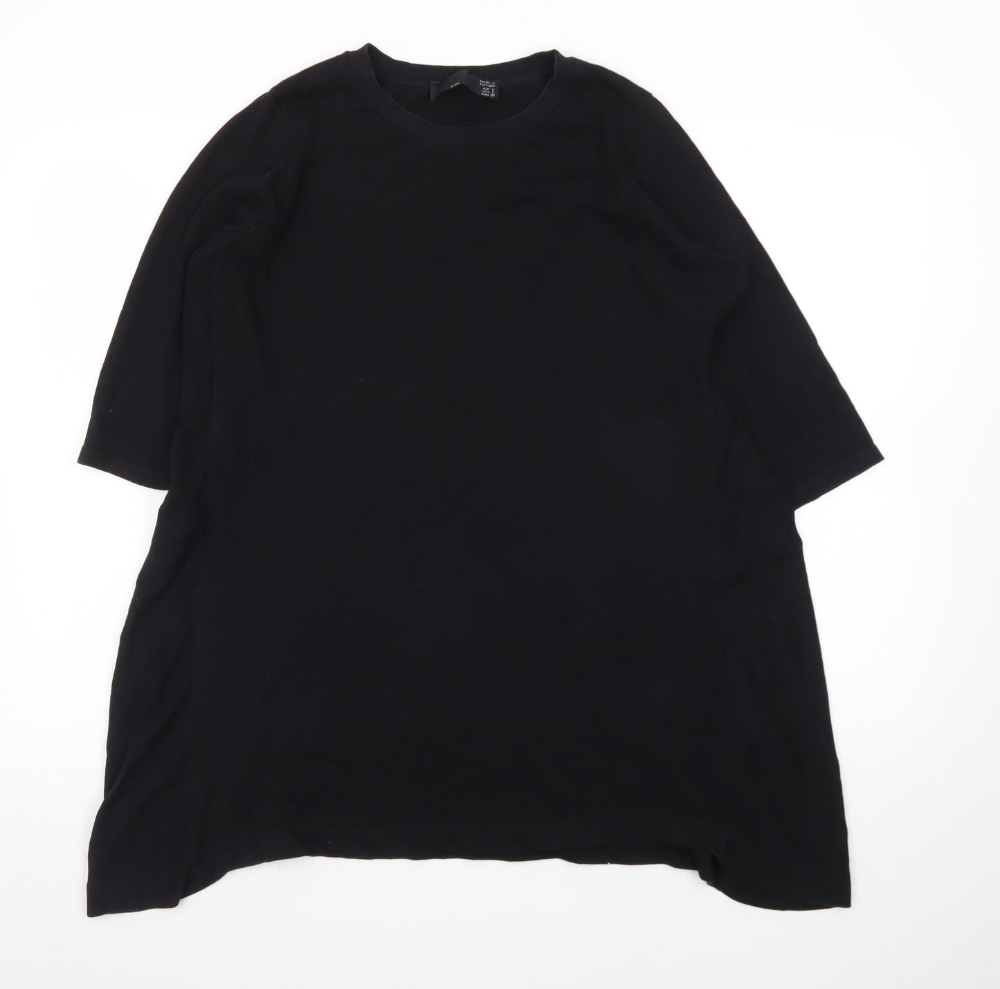 Zara Women’s Black Relaxed 3/4 Sleeve Cotton T-Shirt L