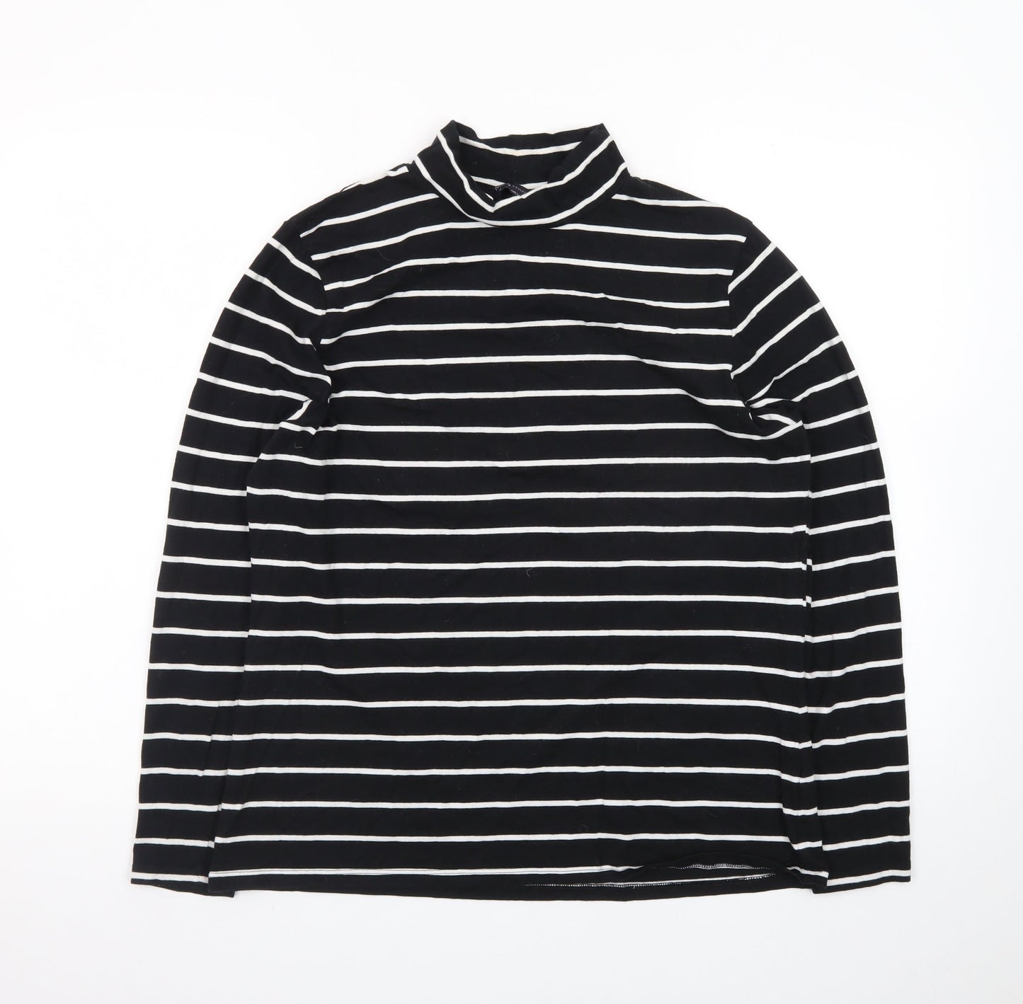 Marks and Spencer Women’s Black Striped Roll Neck Long Sleeve Top Size 16