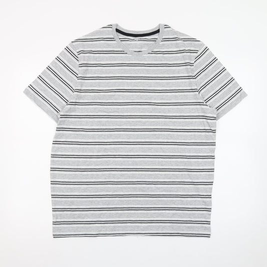 Marks and Spencer Mens Grey Striped Short Sleeve Crew Neck T-Shirt M