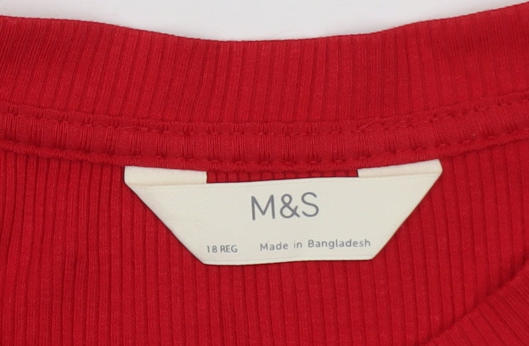 Marks and Spencer Women Red Henley Jumper Size 18 Regular Long Sleeve Cotton Blend
