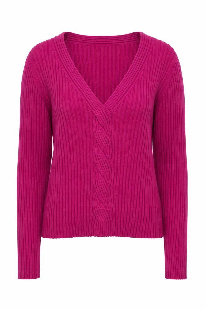 Hobbs Women’s Pink V-Neck Cable-Knit Long Sleeve Jumper Size 14