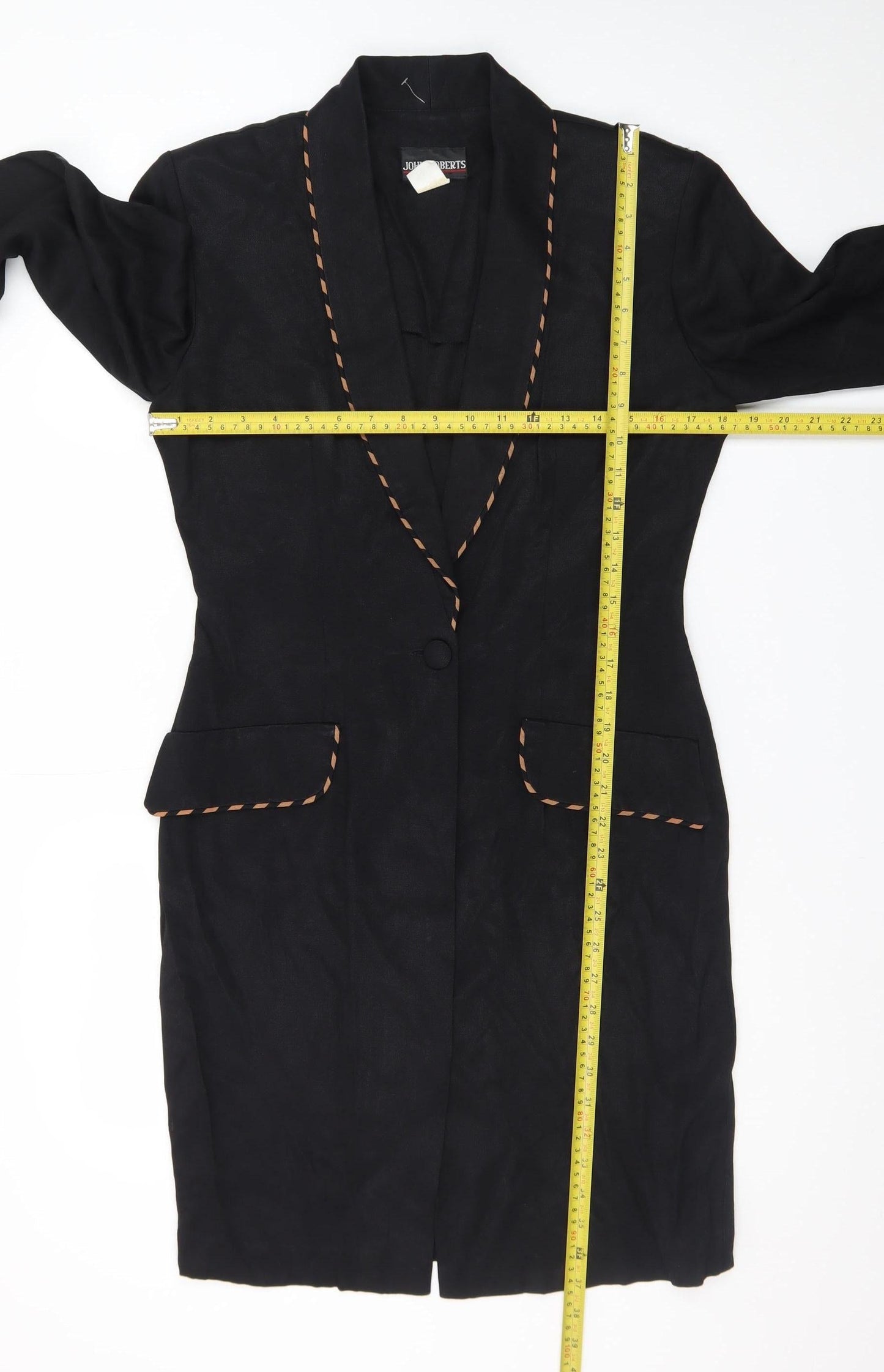 John Roberts Womens Black Long Blazer Coat Size 10 Classic