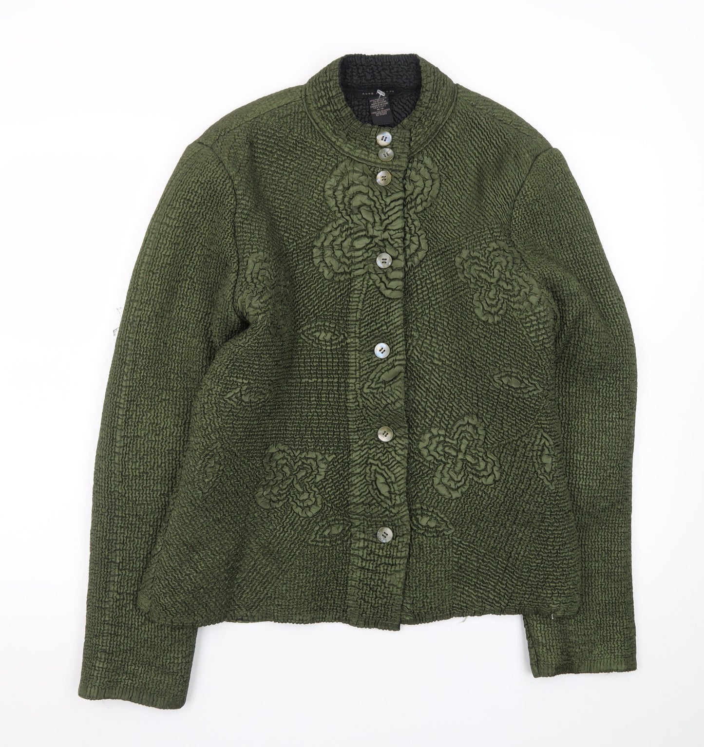 Anne Carson Women Green Textured Floral Suit Jacket Size M