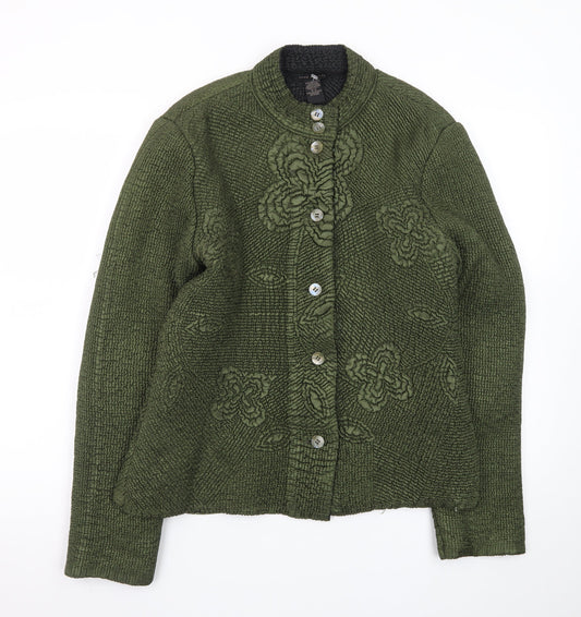 Anne Carson Women Green Textured Floral Suit Jacket Size M