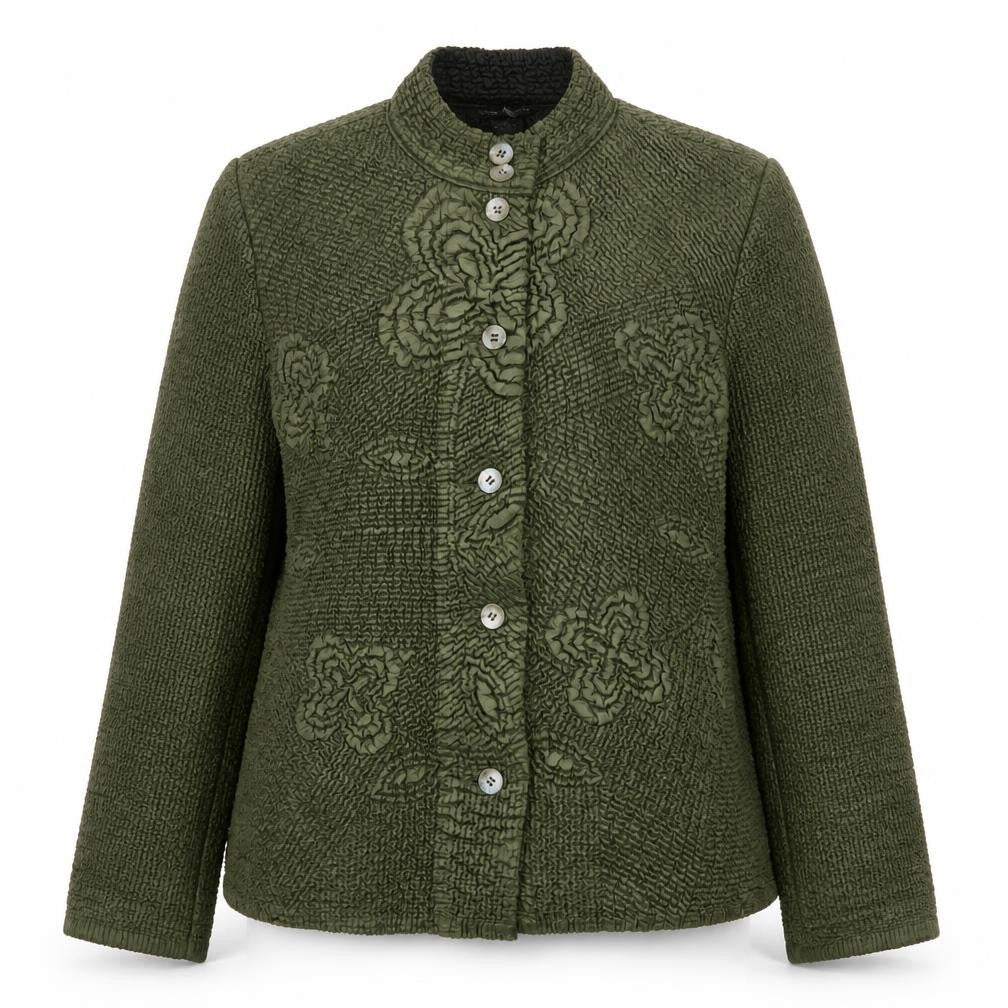Anne Carson Women Green Textured Floral Suit Jacket Size M