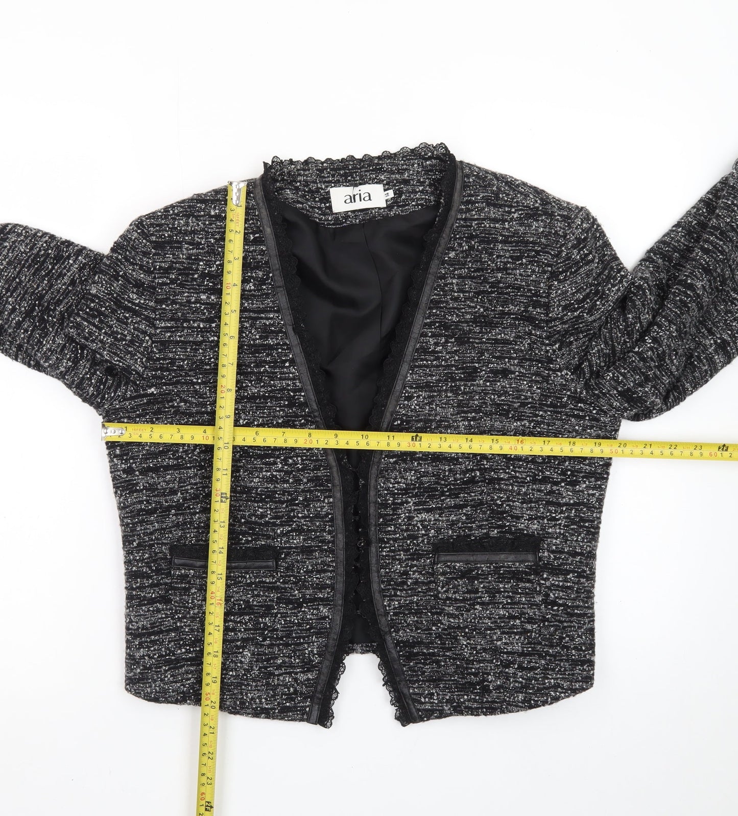 Aria Women's Black Bouclé Tailored Blazer Jacket Size 14