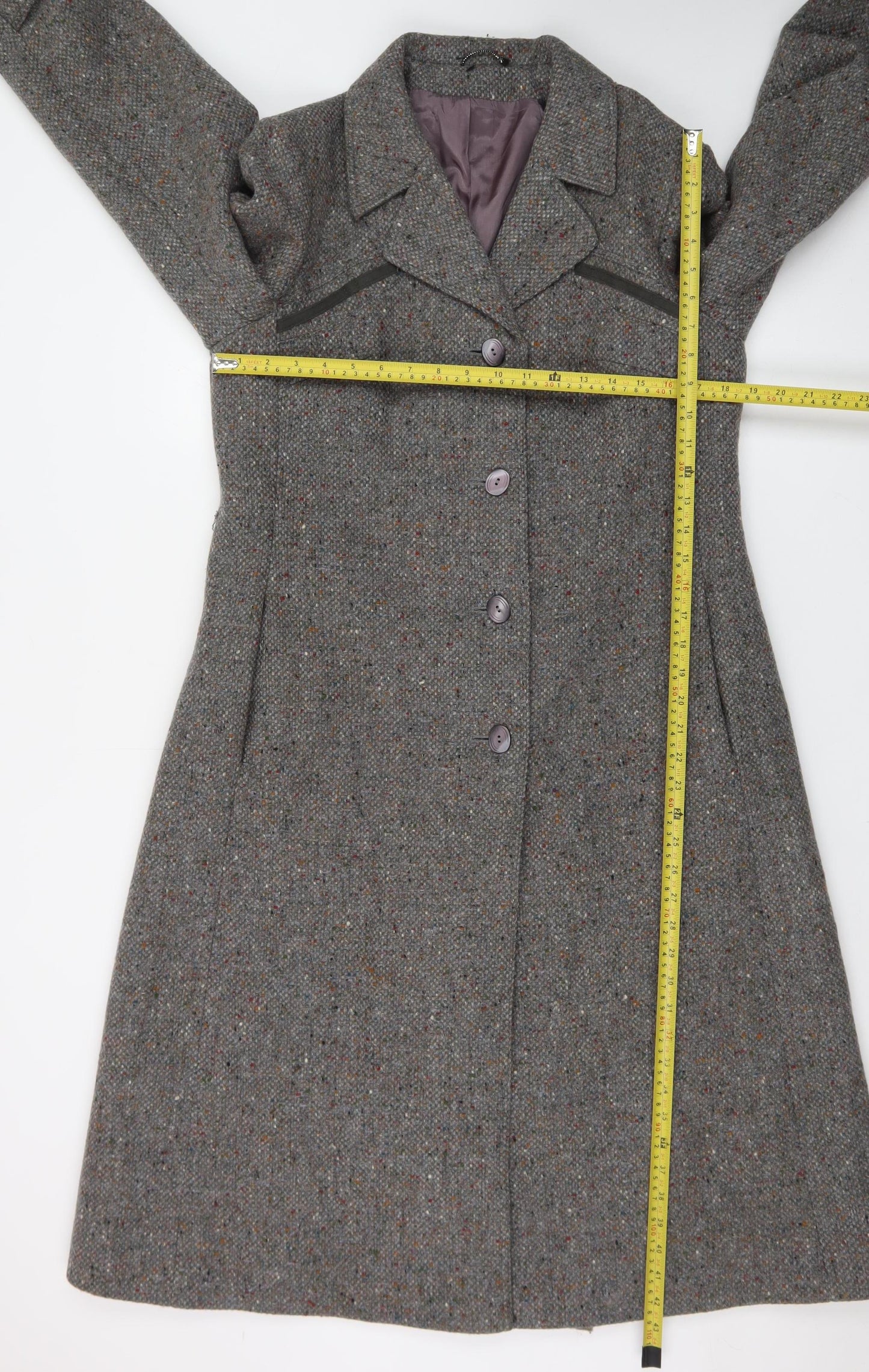 Monéque Women’s Grey Wool Tweed Long Overcoat Size 16