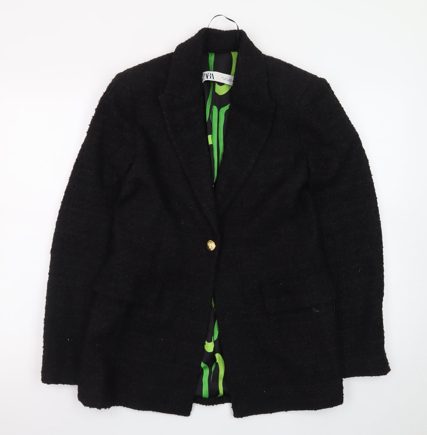 Zara Women's Black Wool Blend Tweed Blazer Jacket Size S
