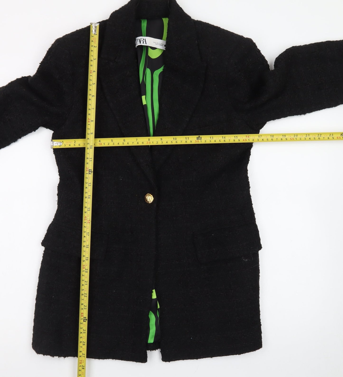 Zara Women's Black Wool Blend Tweed Blazer Jacket Size S