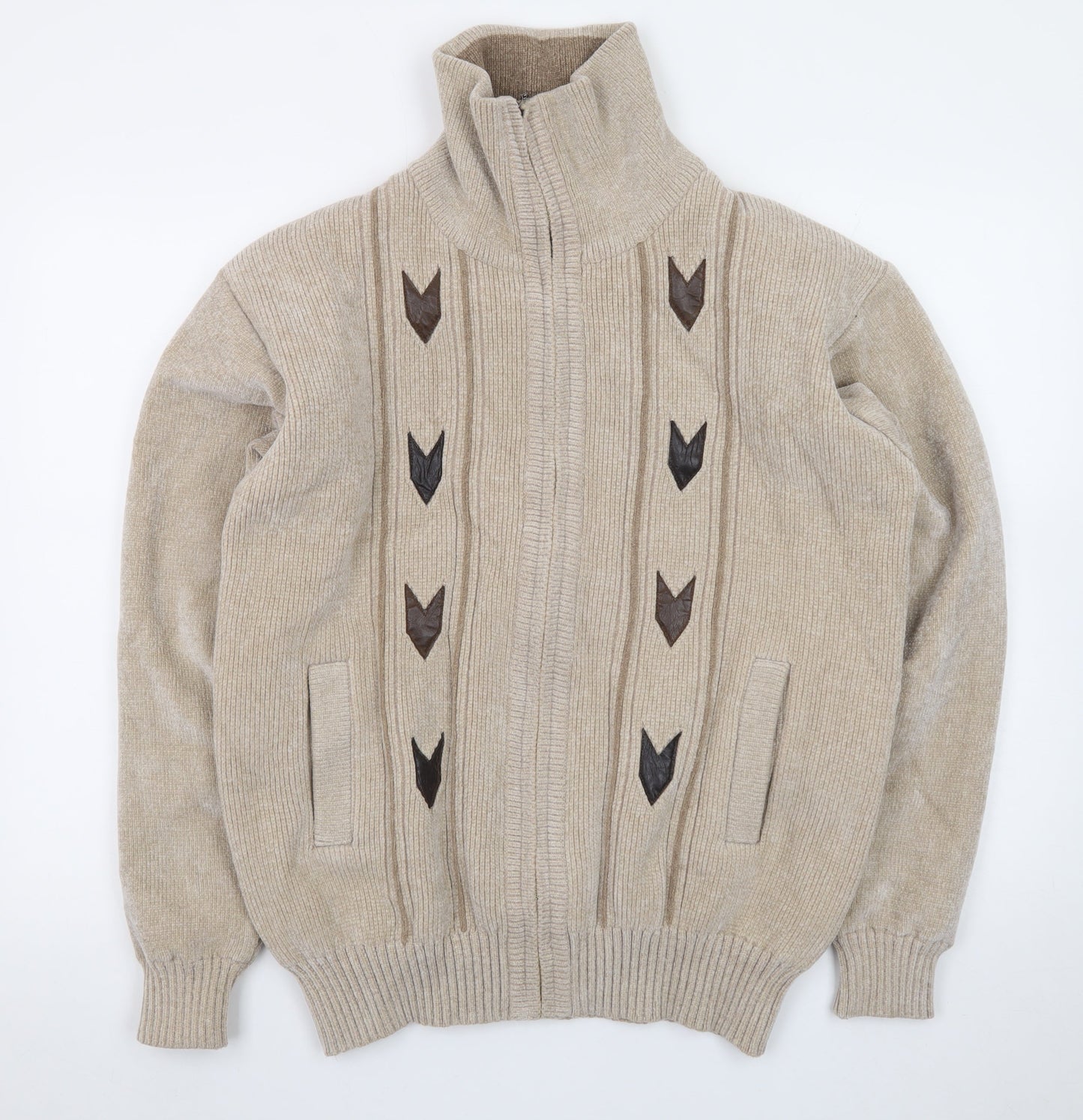 Todd Baxter Men's Beige Wool Blend Full Zip Jumper M
