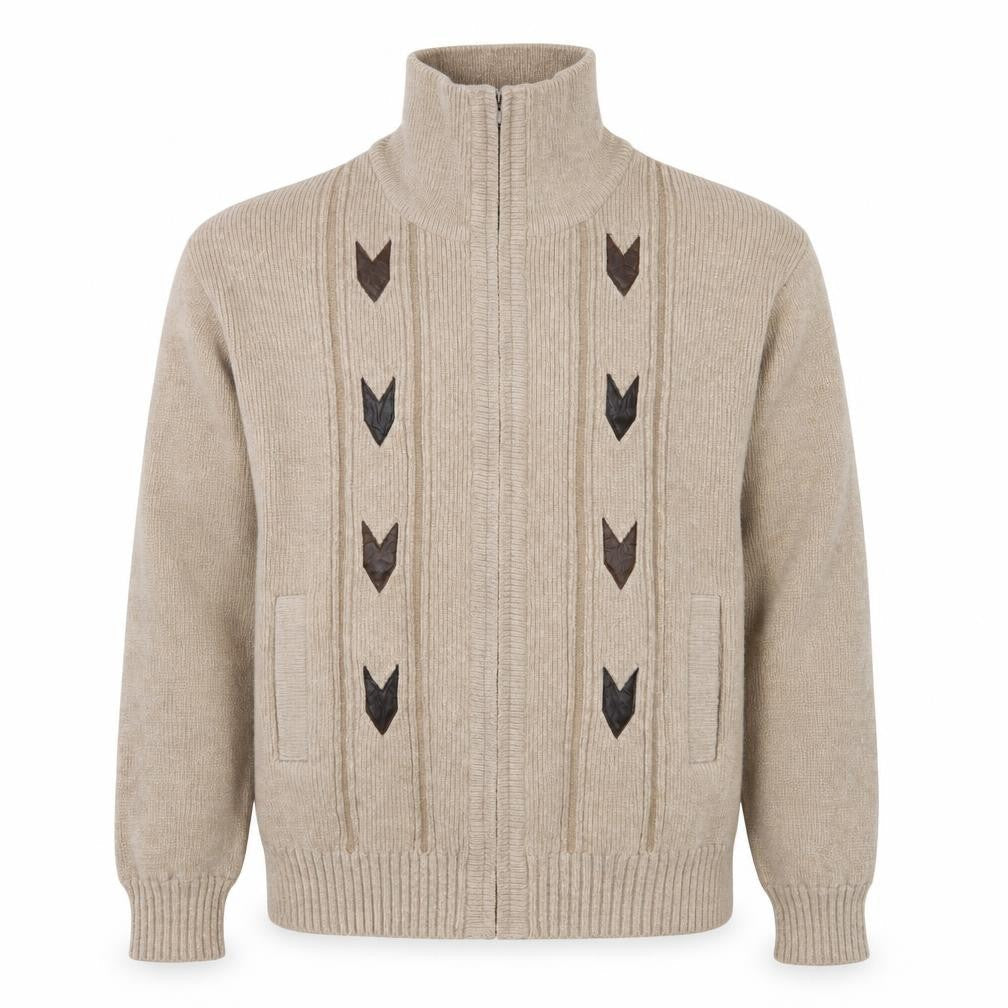 Todd Baxter Men's Beige Wool Blend Full Zip Jumper M