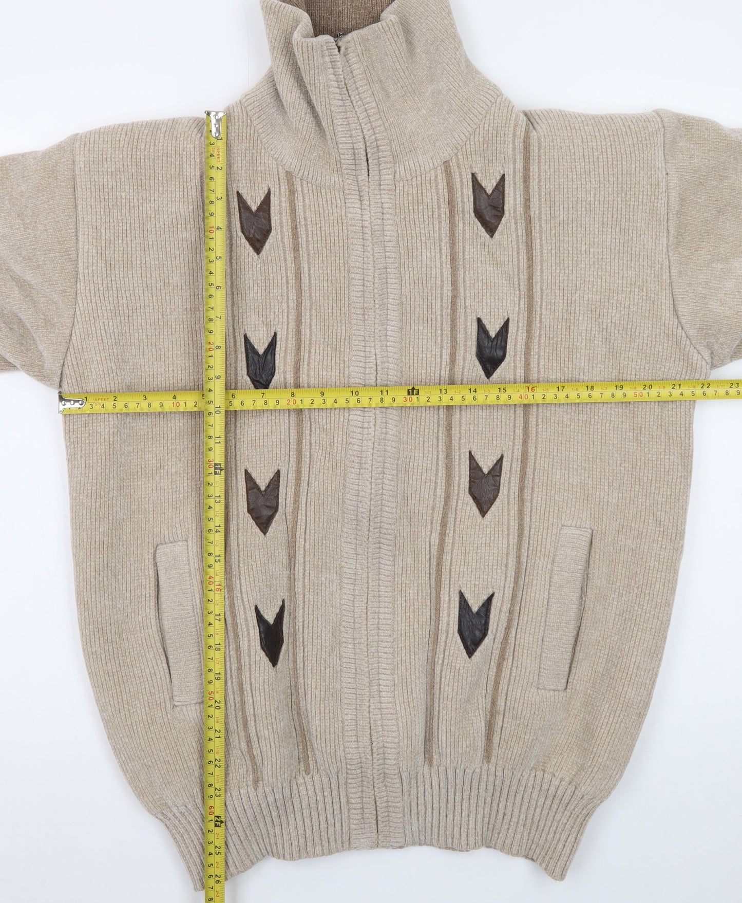 Todd Baxter Men's Beige Wool Blend Full Zip Jumper M