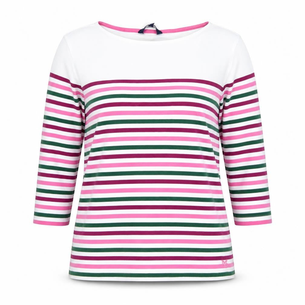 Crew Clothing Women's Multicoloured Striped 3/4 Sleeve Cotton T-Shirt Size 12