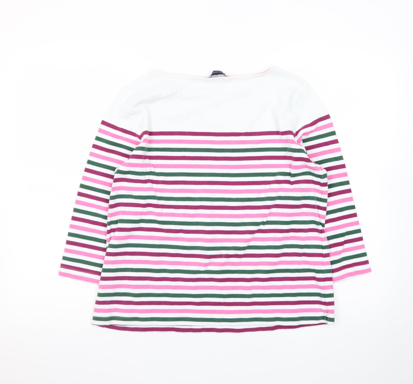 Crew Clothing Company Women's Multicoloured Striped 3/4 Sleeve Cotton T-Shirt Size 12