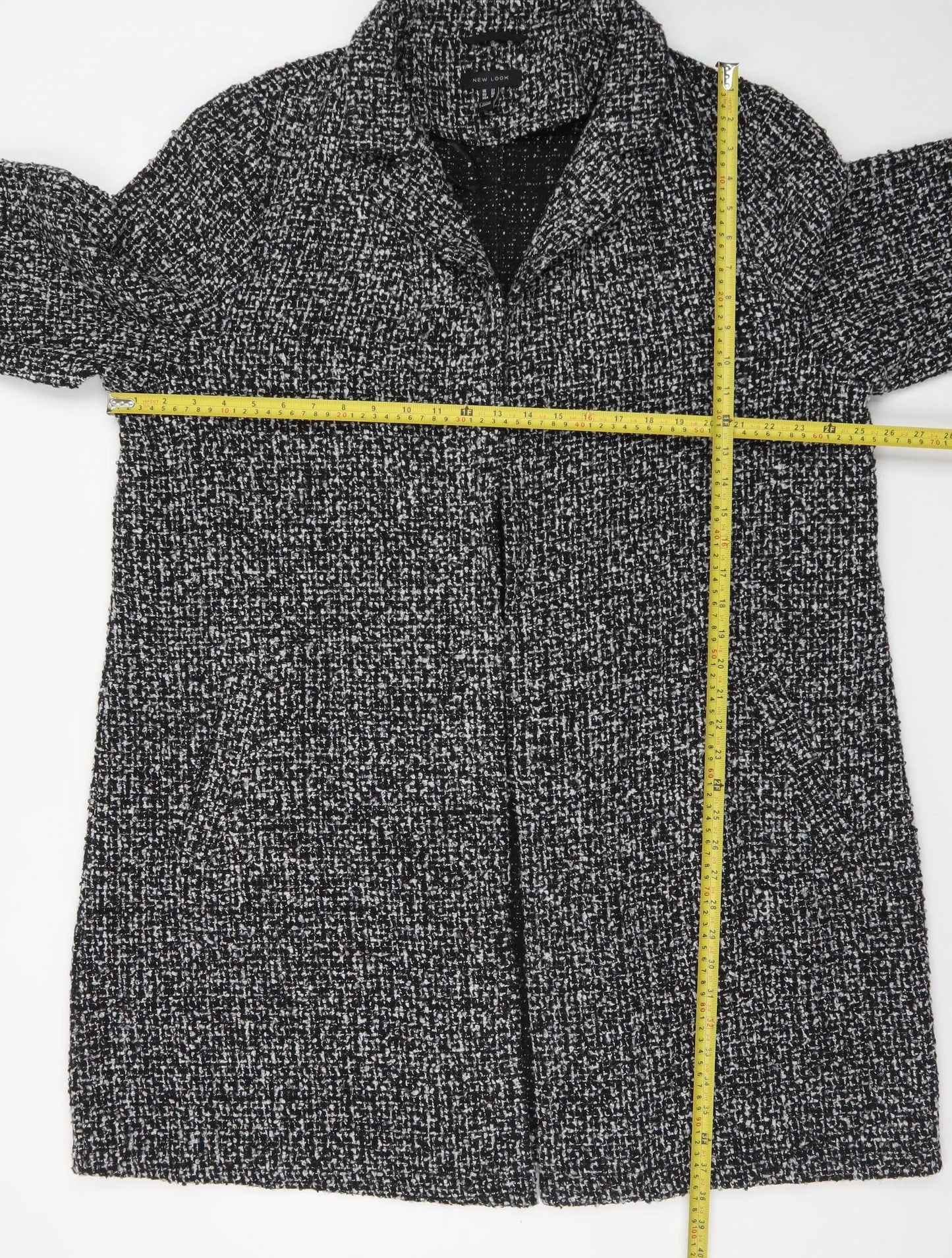 New Look Women's Black Tweed Long Overcoat Size 22
