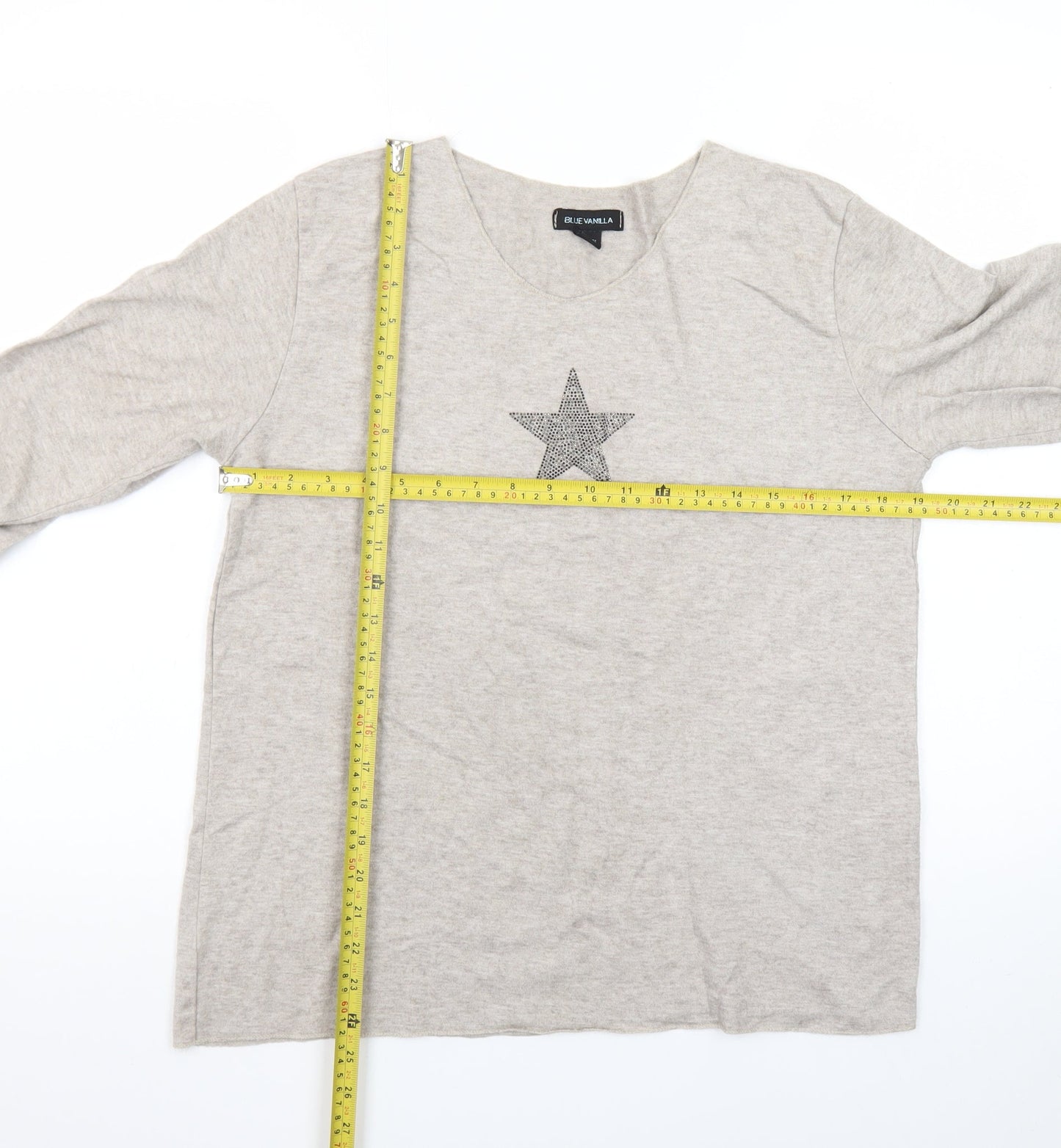 Blue Vanilla Women Beige Star Pullover Jumper One Size V-Neck Knit