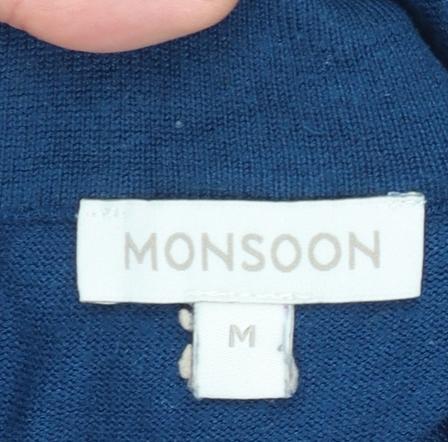 Monsoon Women's Blue Beaded Mock Neck Knit Jumper M
