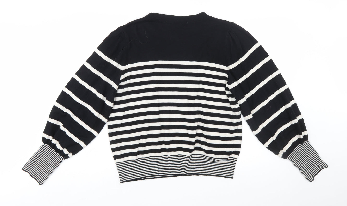 Oliver Bonas Women Black White Striped Crew Neck Pullover Jumper Size 18