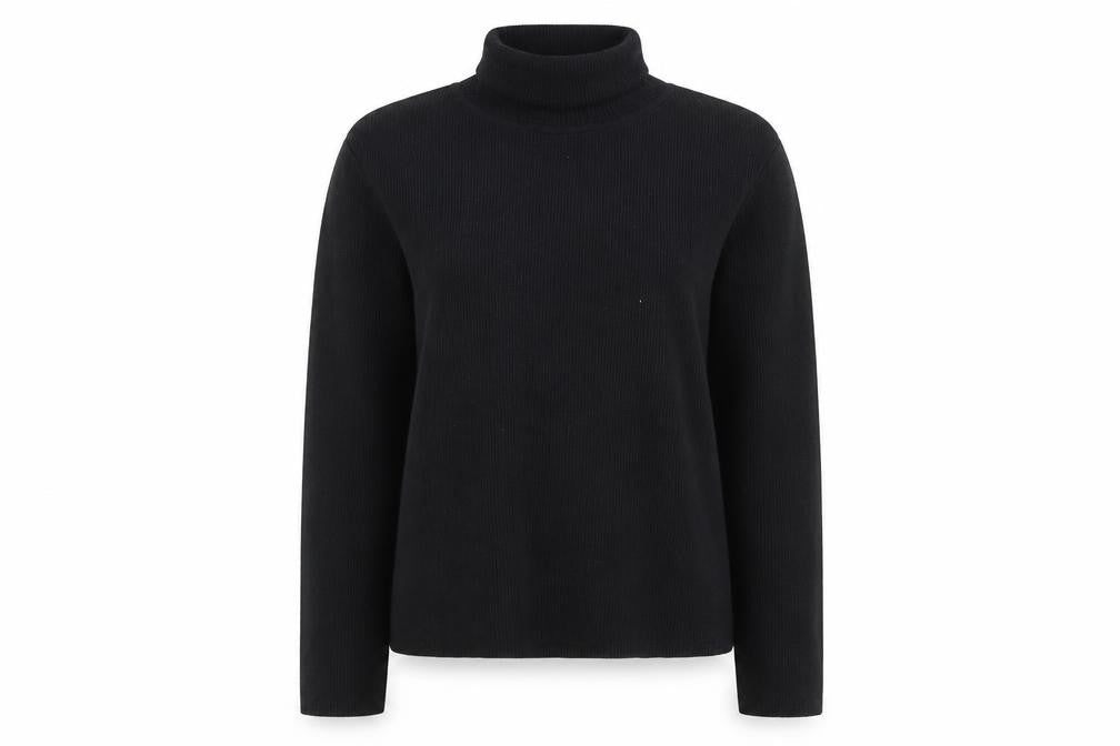 YAK Womens Black Roll Neck Long Sleeve Slim Fit Cotton Jumper Size L