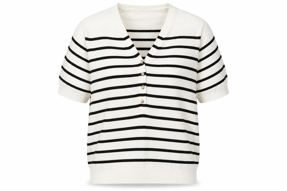 Marks & Spencer Women’s White Striped Henley Knit Jumper Size L