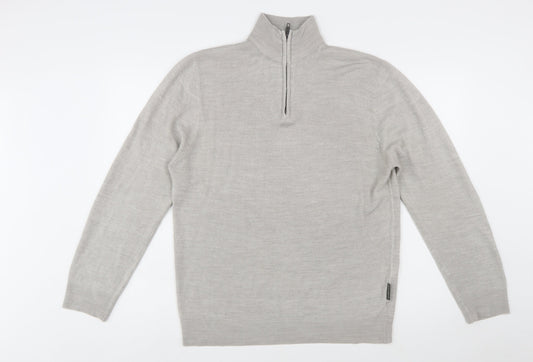 French Connection Men’s Grey XL 1/2 Zip High Neck Wool Jumper