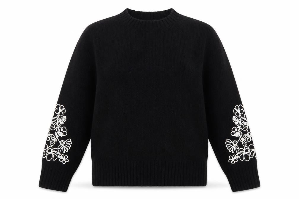 Friends Like These Womens Black Embroidered Wool Blend Jumper UK 10