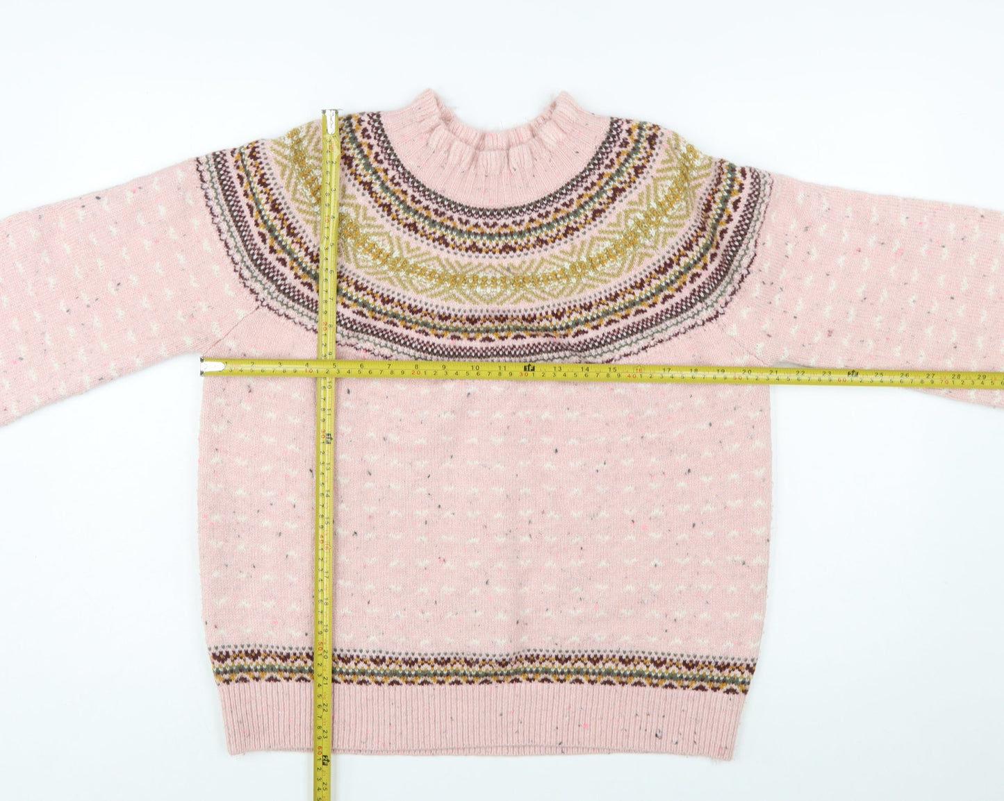 Marks and Spencer Women Pink Fair Isle High Neck Jumper Size 14