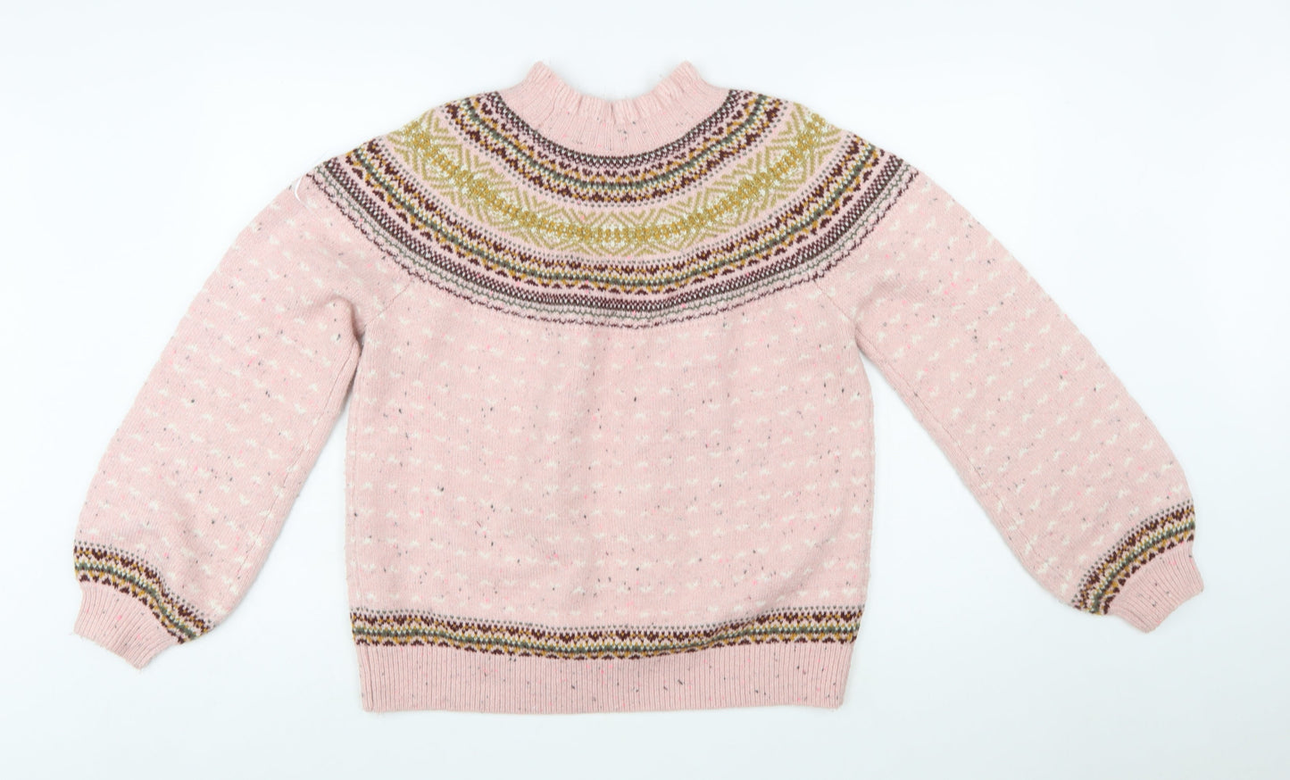 Marks and Spencer Women Pink Fair Isle High Neck Jumper Size 14