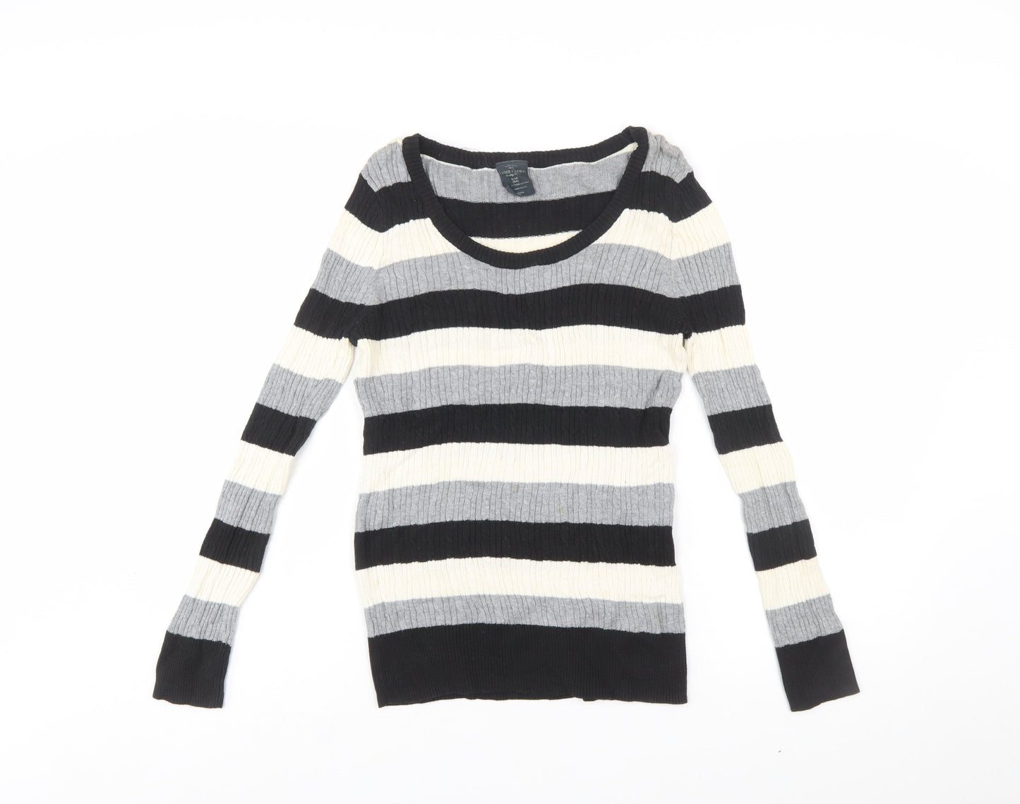 Faded Glory Women's Black Grey Striped Cotton Jumper Size S