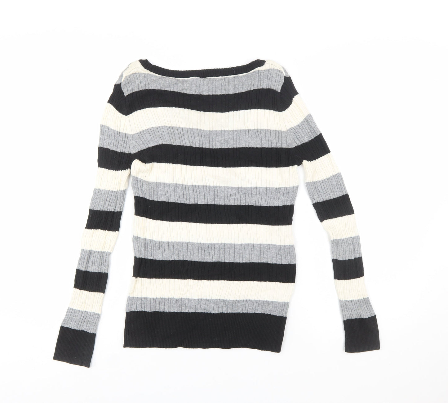 Faded Glory Women's Black Grey Striped Cotton Jumper Size S