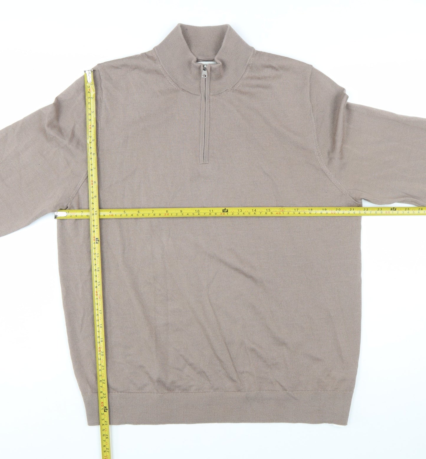 Marks and Spencer Men’s Beige Merino Wool 1/4 Zip Jumper L